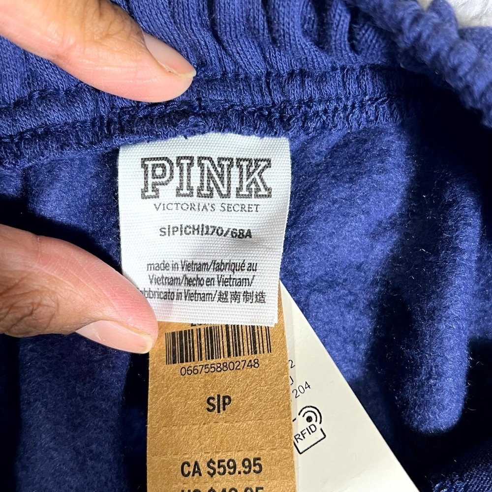 Pink Victoria's Secret Midnight Cuffed Jogger Pants Women Small Navy Blue Fleece - Picture 5 of 8